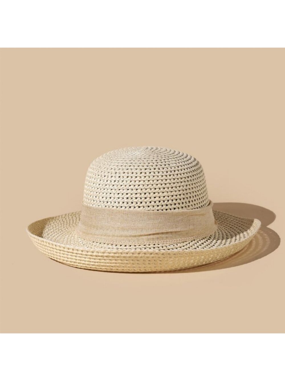 Wide Brim Straw Sun Hat with Ribbons, Roll-Up & Foldable, UV Protection, Summer - Picture 2 of 6